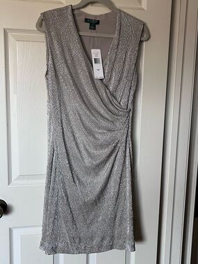 Ralph Lauren NWTWhite Gold 14P Sleeveless Draped Cocktail/Special Occasion Dress